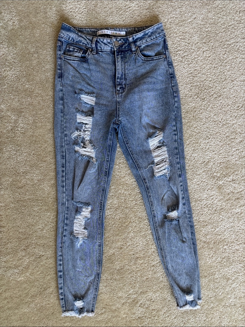 High-Rise Distressed Skinny Jeans - Blue